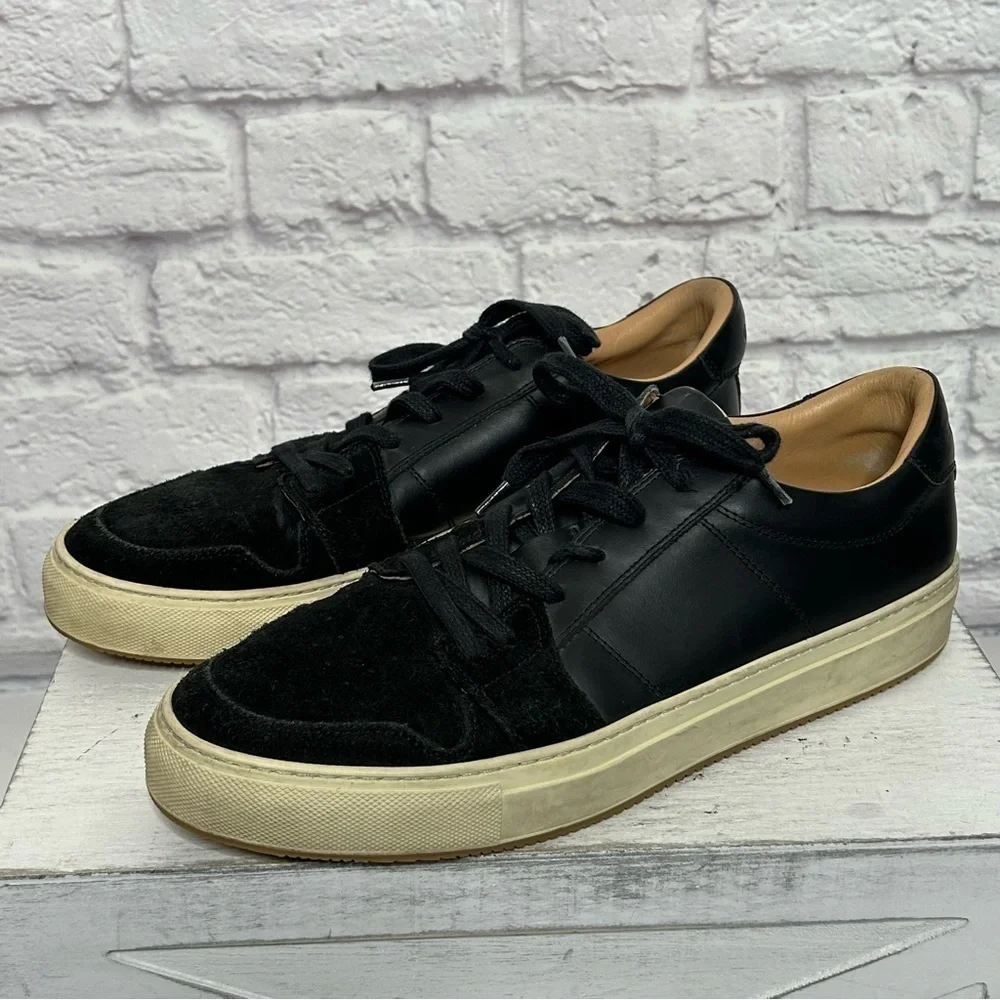 Greats Brooklyn Court Sneaker in Black Dark Shadow Leather